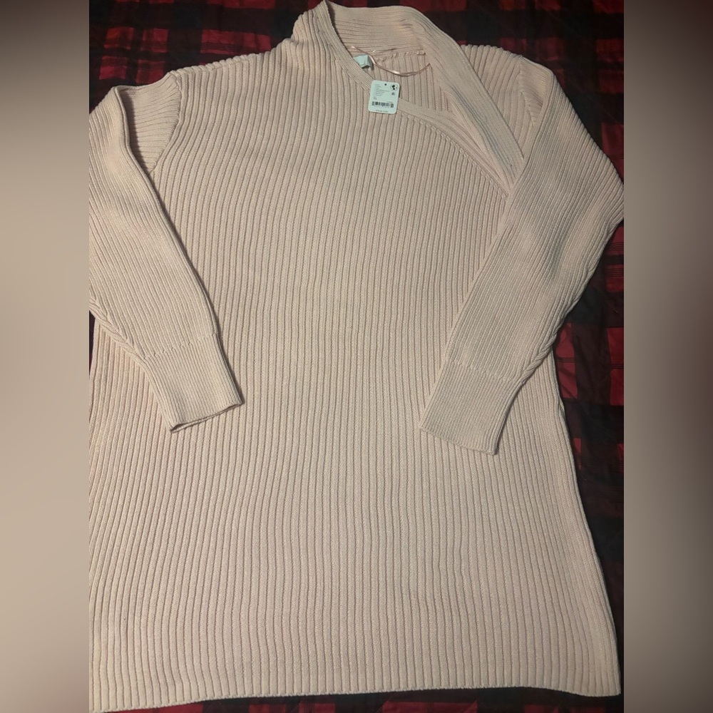 Free People Ribbed Knit Dress – Soft Pink, XL, 100% Cotton, Long Sleeve - Picture 3 of 7